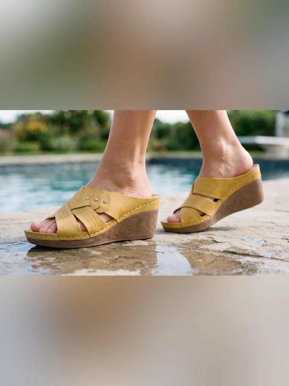 GC Shoes - Womens Open Toe Memory Foam Wedge Sandals 6.5/37